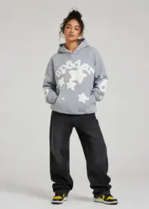 Model in Spider Beluga Hoodie Grey