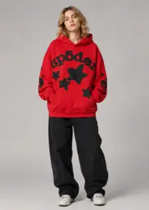 Model in Spider Beluga Red Hoodie