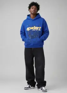 Model in Spider Hoodie Blue