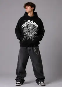 Model in Spider OG Web Hoodie Black